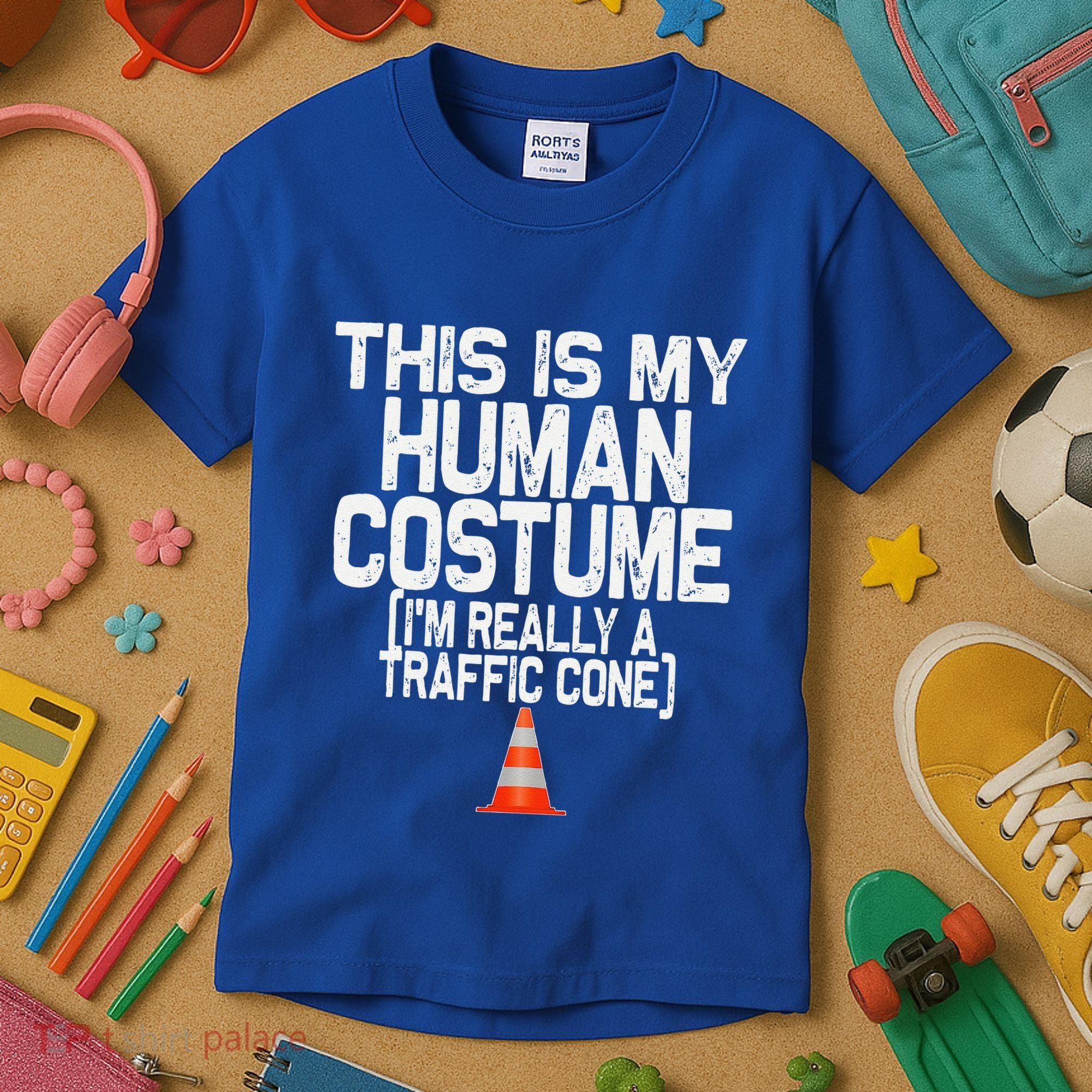 This Is My Human Costume Im Really A Traffic Cone Halloween Kids T-Shirt