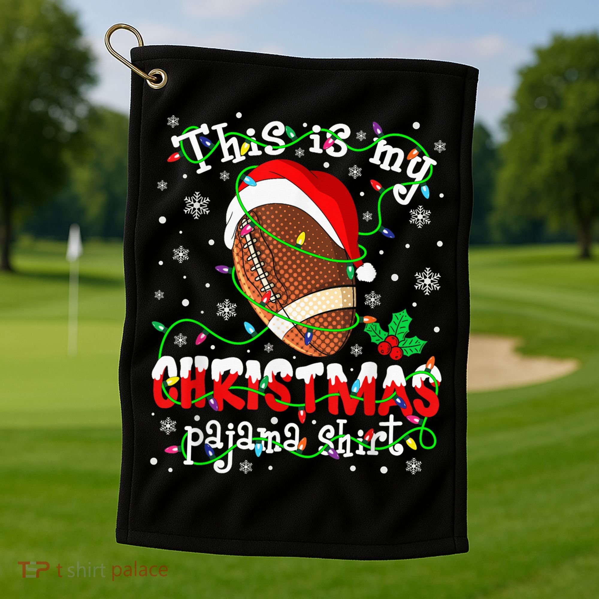 This Is My Christmas Pajama Football lovers Xmas Lights Golf Towel