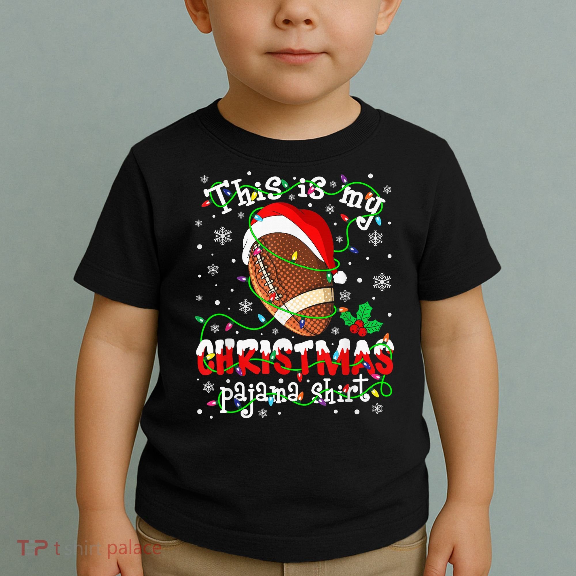 This Is My Christmas Pajama Football lovers Xmas Lights Toddler T-Shirt