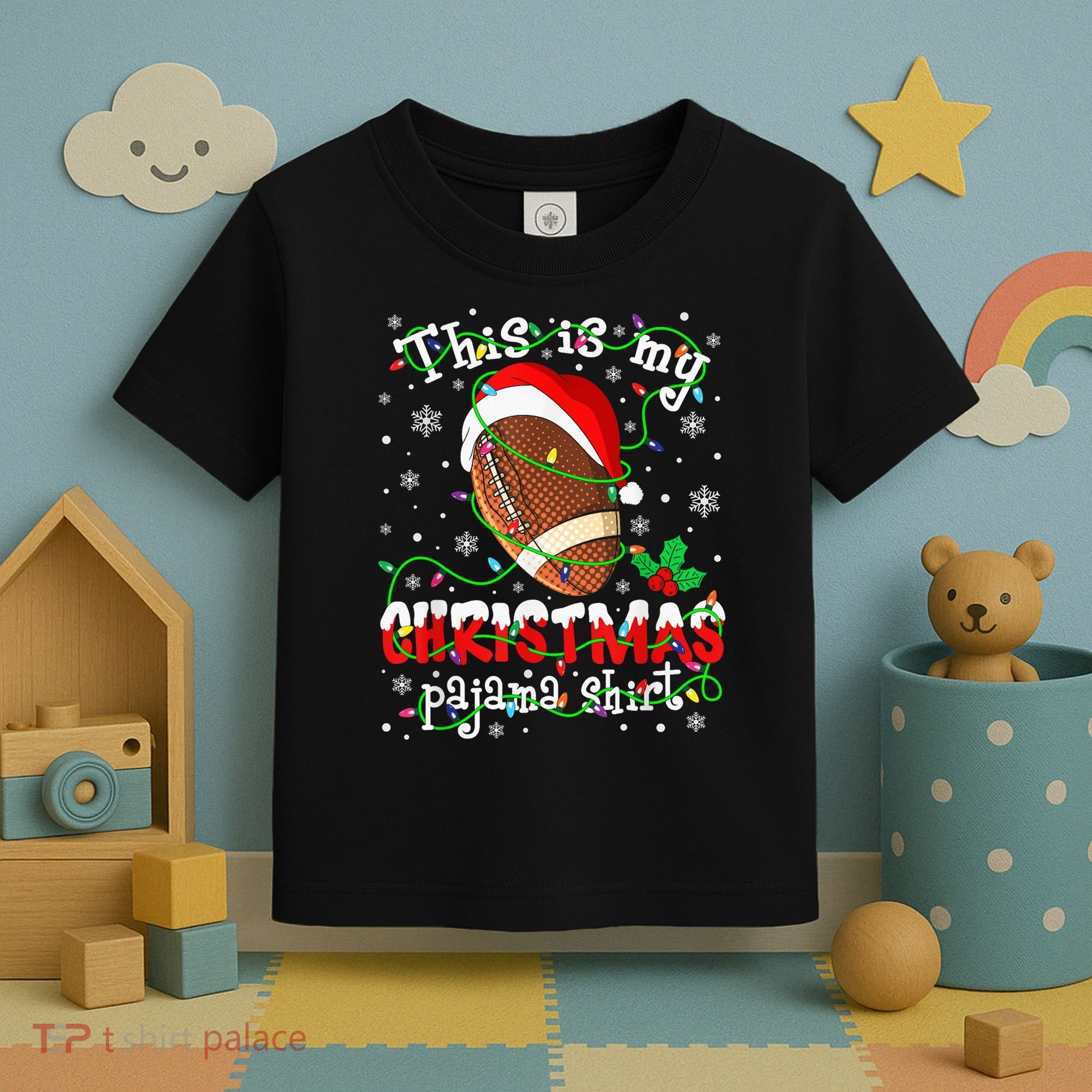 This Is My Christmas Pajama Football lovers Xmas Lights Toddler T-Shirt