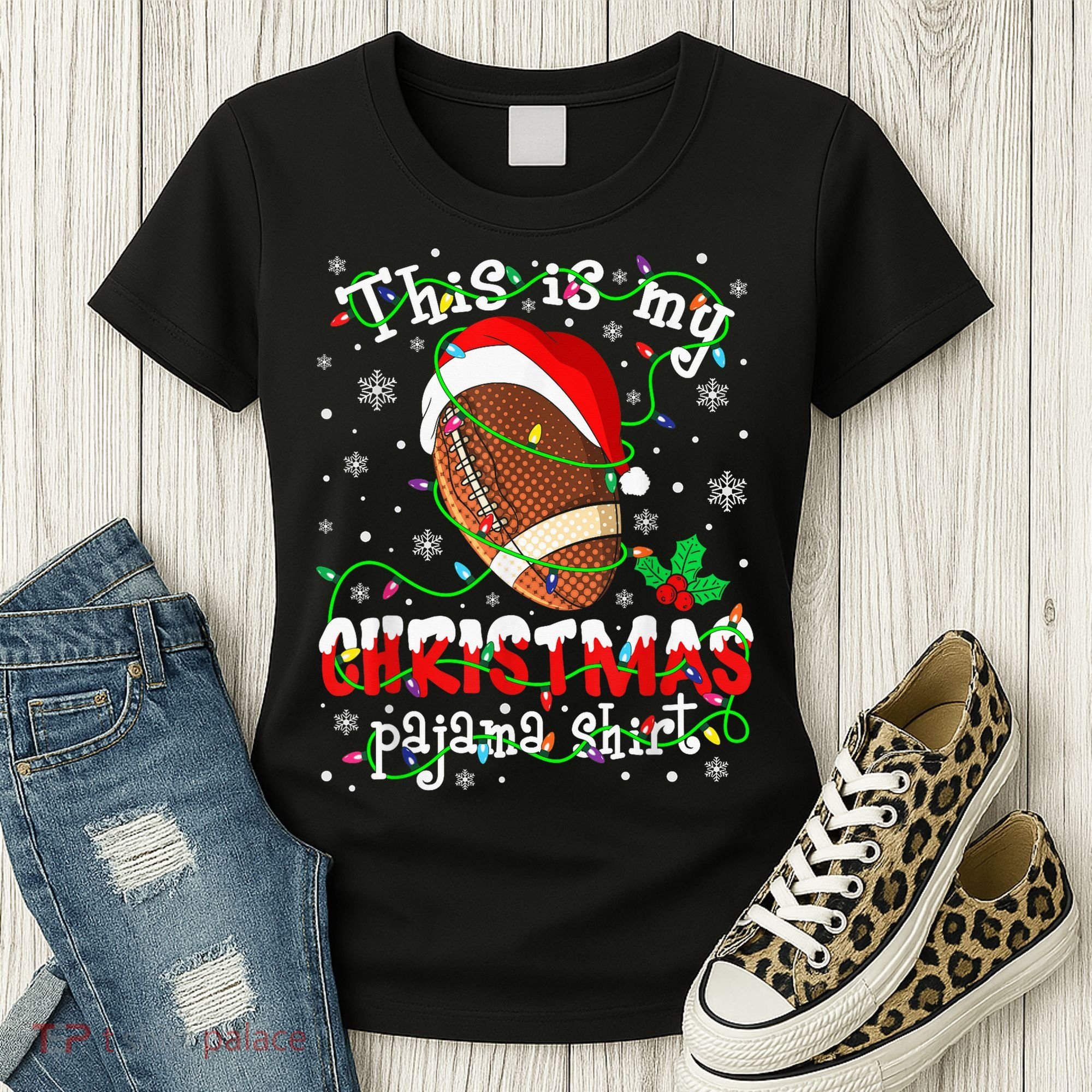This Is My Christmas Pajama Football lovers Xmas Lights Women's T-Shirt