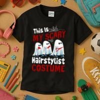 This Is My Scary Hairstylist Costume Funny Halloween Ghosts Kids T-Shirt thumb 3