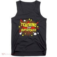 Teaching Is My Superpower Retro Comic Teacher Tank Top thumb 0