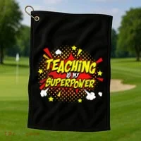 Teaching Is My Superpower Retro Comic Teacher Golf Towel thumb 1