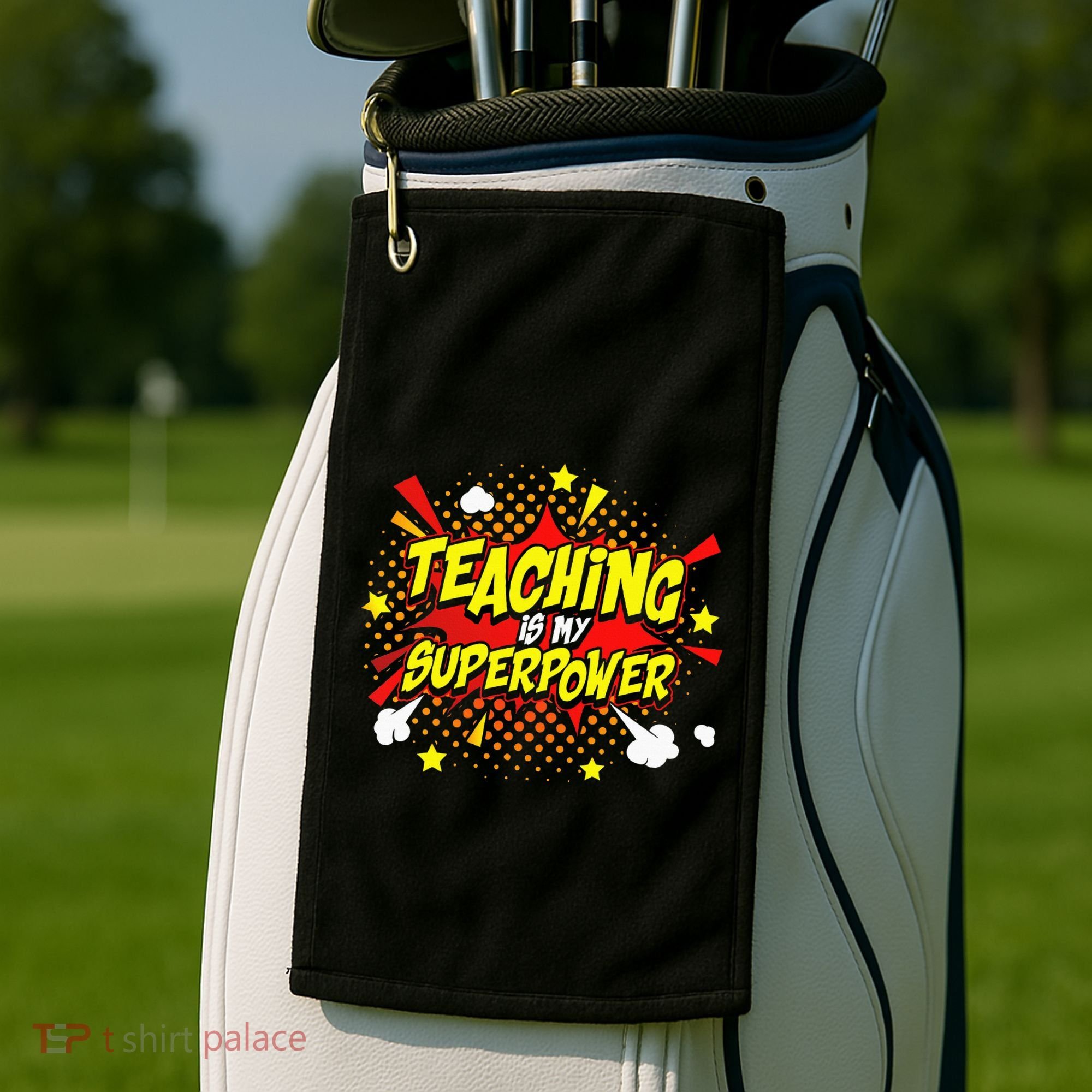 Teaching Is My Superpower Retro Comic Teacher Golf Towel