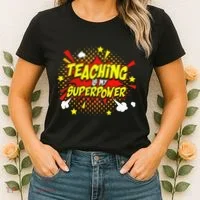 Teaching Is My Superpower Retro Comic Teacher Women's T-Shirt thumb 2