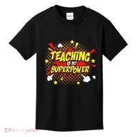 Teaching Is My Superpower Retro Comic Teacher Kids T-Shirt thumb 0
