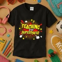 Teaching Is My Superpower Retro Comic Teacher Kids T-Shirt thumb 3