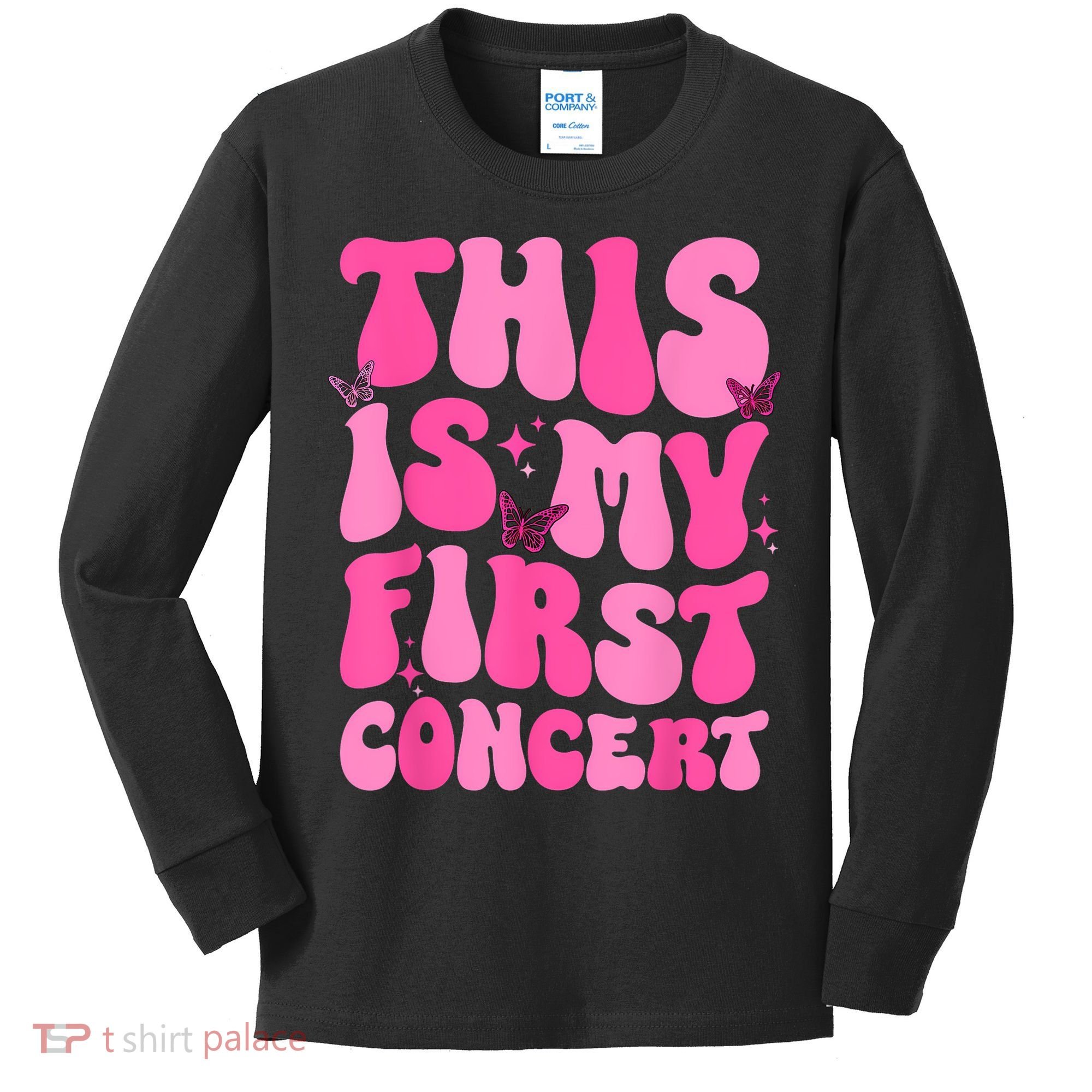 This Is My First Concert Music Event Retro Groovy Girl Kids Long Sleeve Shirt