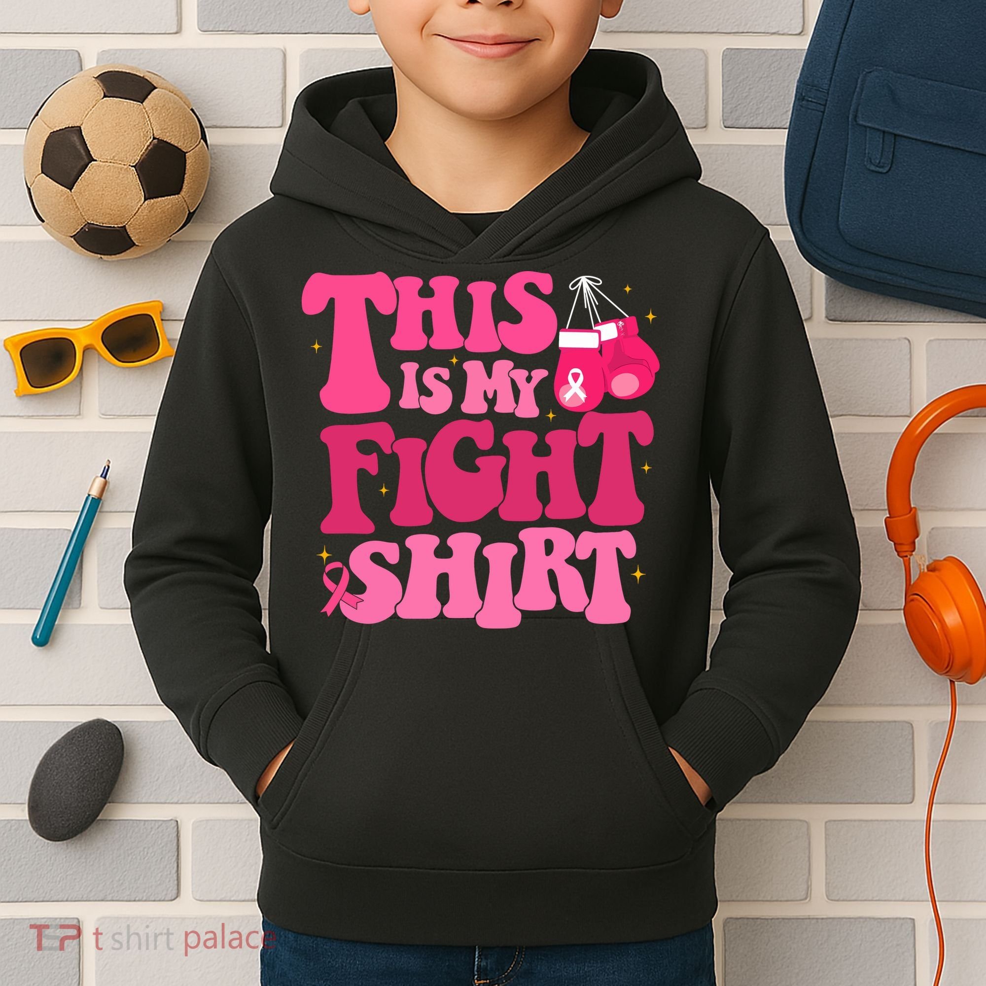 This Is My Fight Breast Cancer Ribbon Support Kids Hoodie