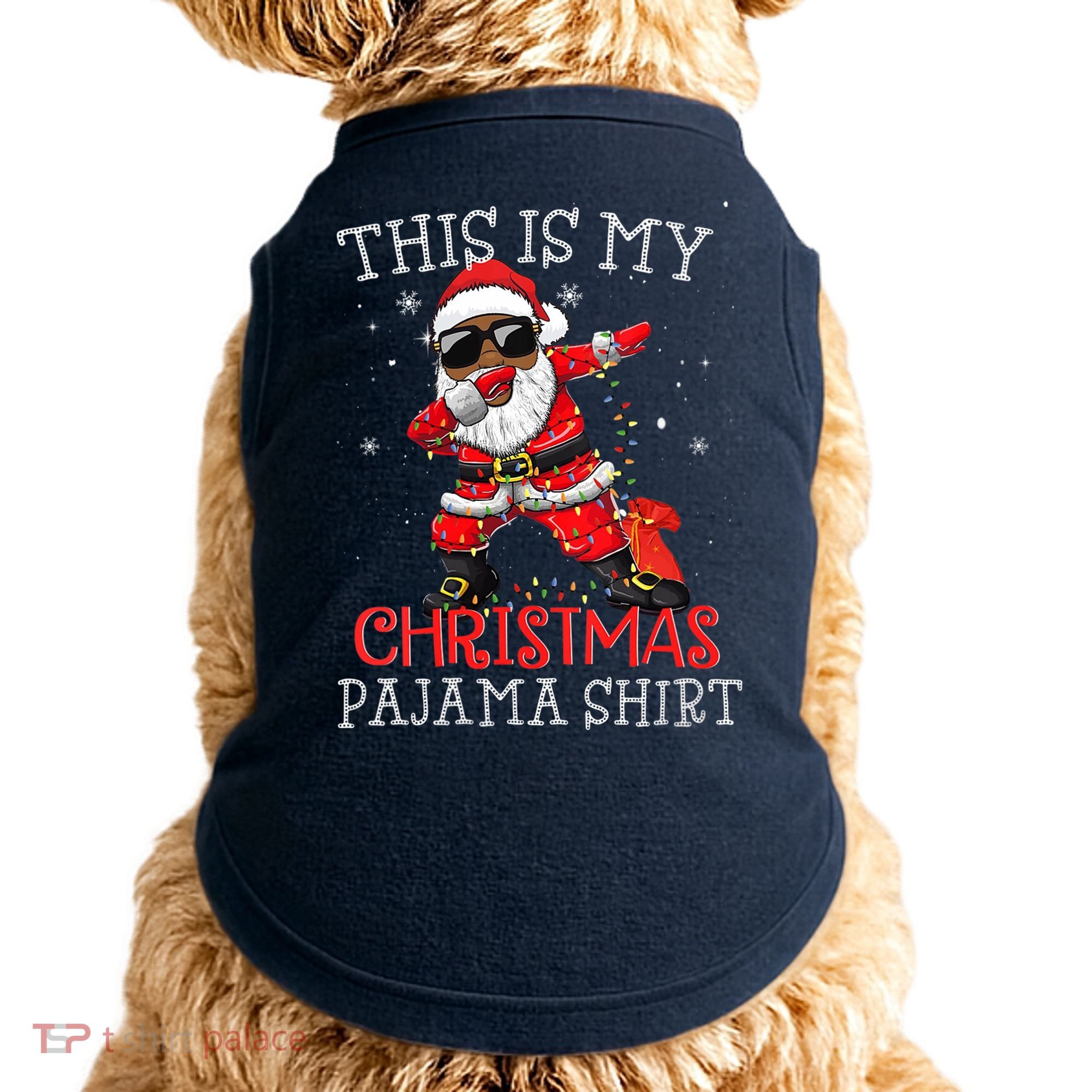This Is My Christmas Pajama Dabbing African American Santa Doggie Tank