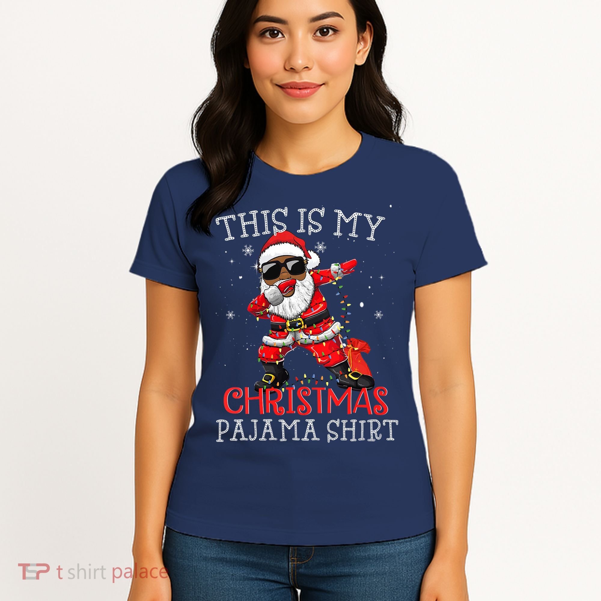 This Is My Christmas Pajama Dabbing African American Santa Women's T-Shirt