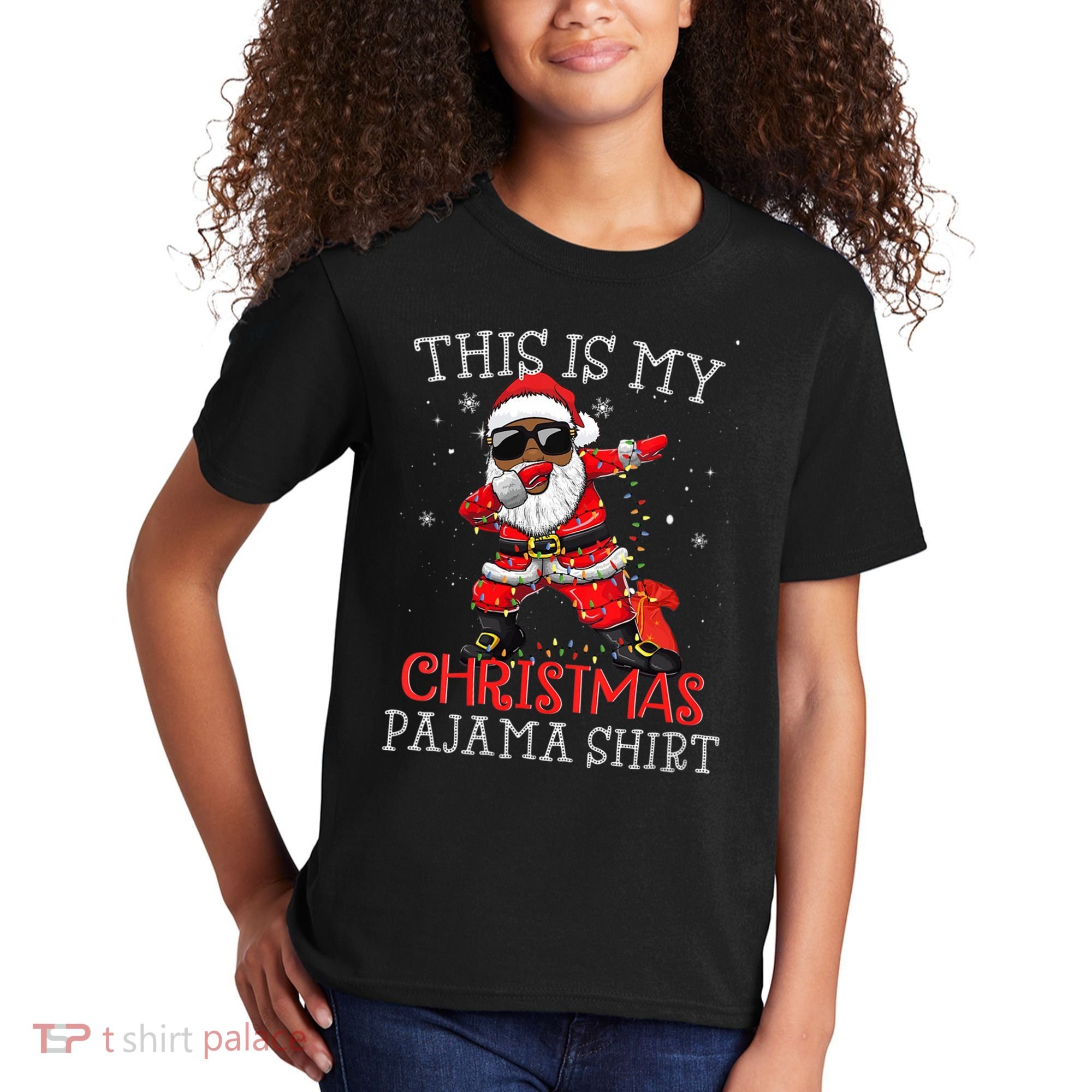 This Is My Christmas Pajama Dabbing African American Santa Kids T-Shirt