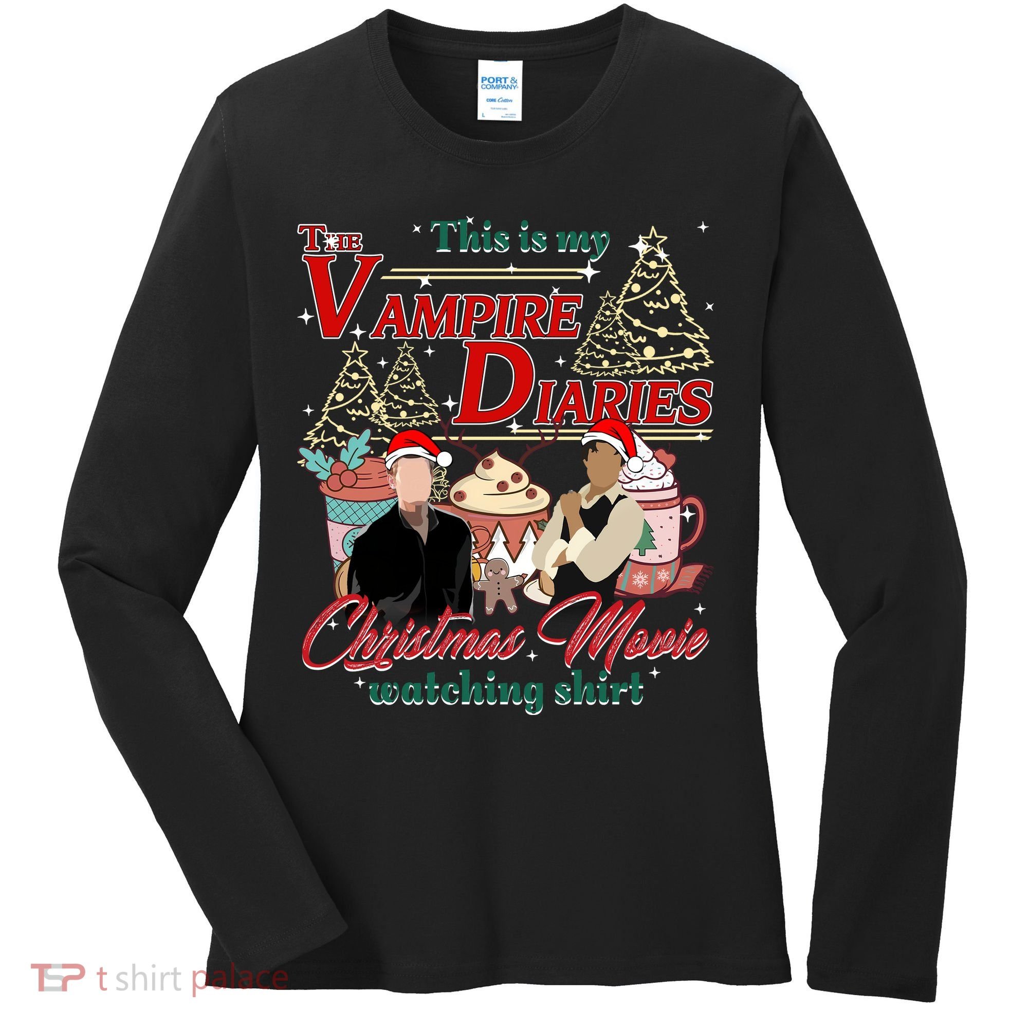 This Is My The Vampire Christmas Movie Watching Stefan And Damon Salv Women's Long Sleeve Shirt