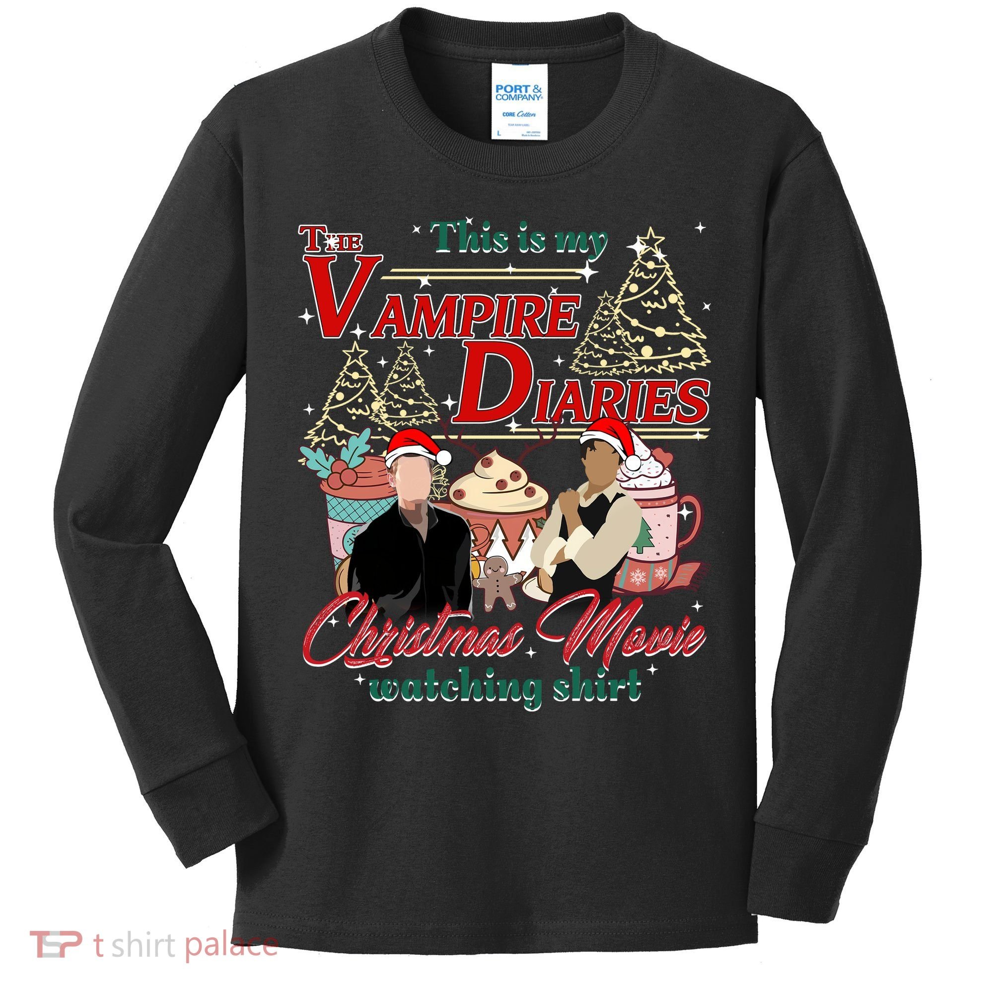 This Is My The Vampire Christmas Movie Watching Stefan And Damon Salv Kids Long Sleeve Shirt