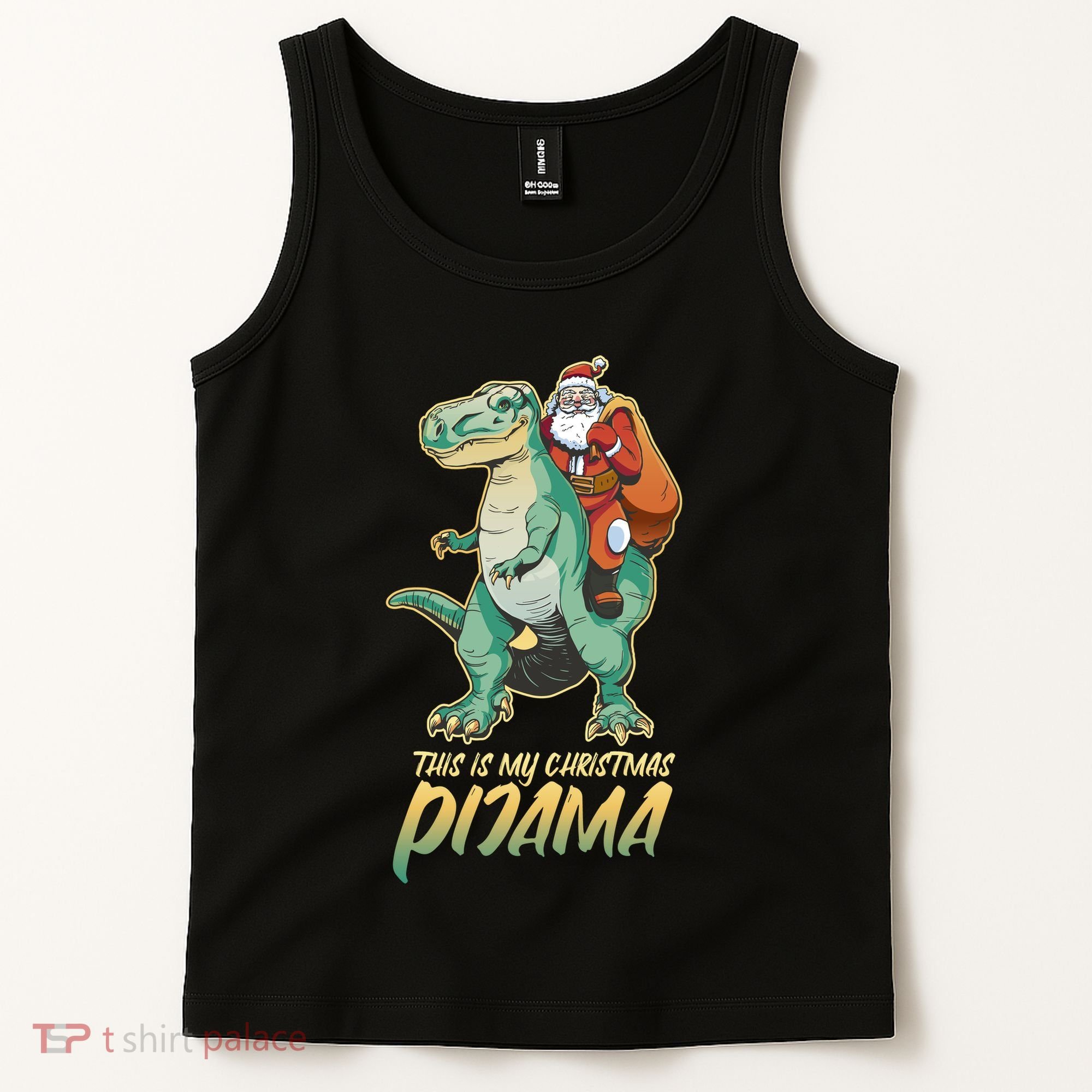 This Is My Christmas Pijama Santa Riding T Rex Tank Top