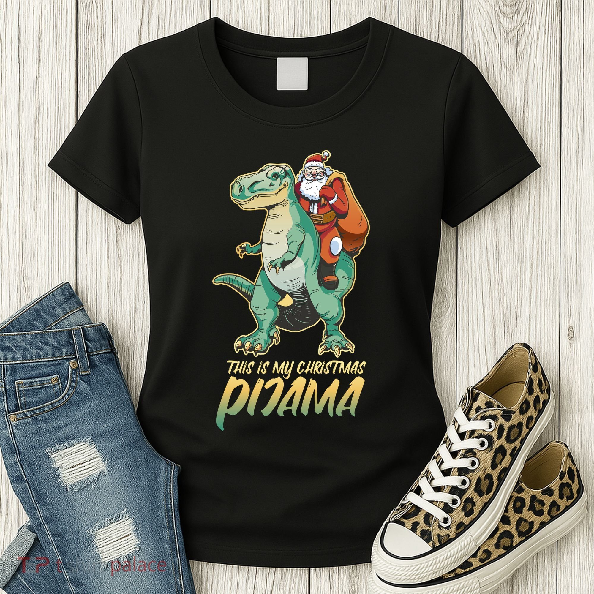 This Is My Christmas Pijama Santa Riding T Rex Women's T-Shirt