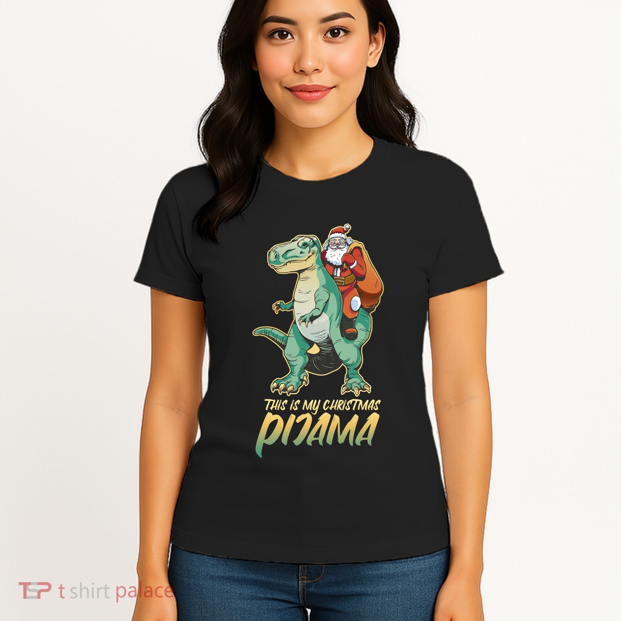 This Is My Christmas Pijama Santa Riding T Rex Women's T-Shirt