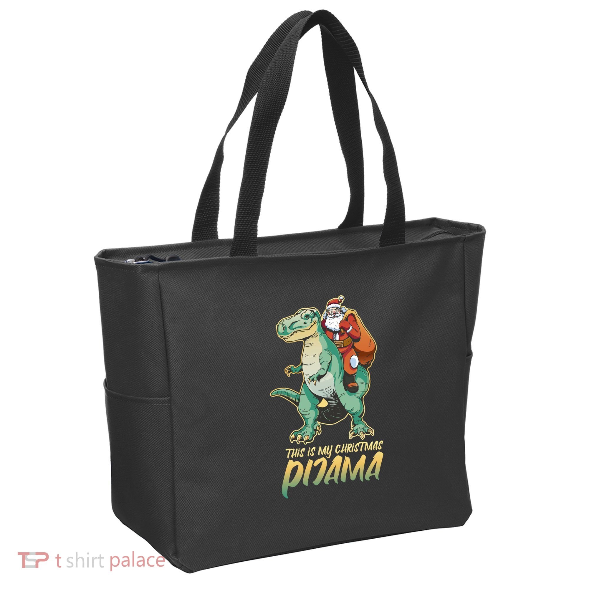 This Is My Christmas Pijama Santa Riding T Rex Tote Bag