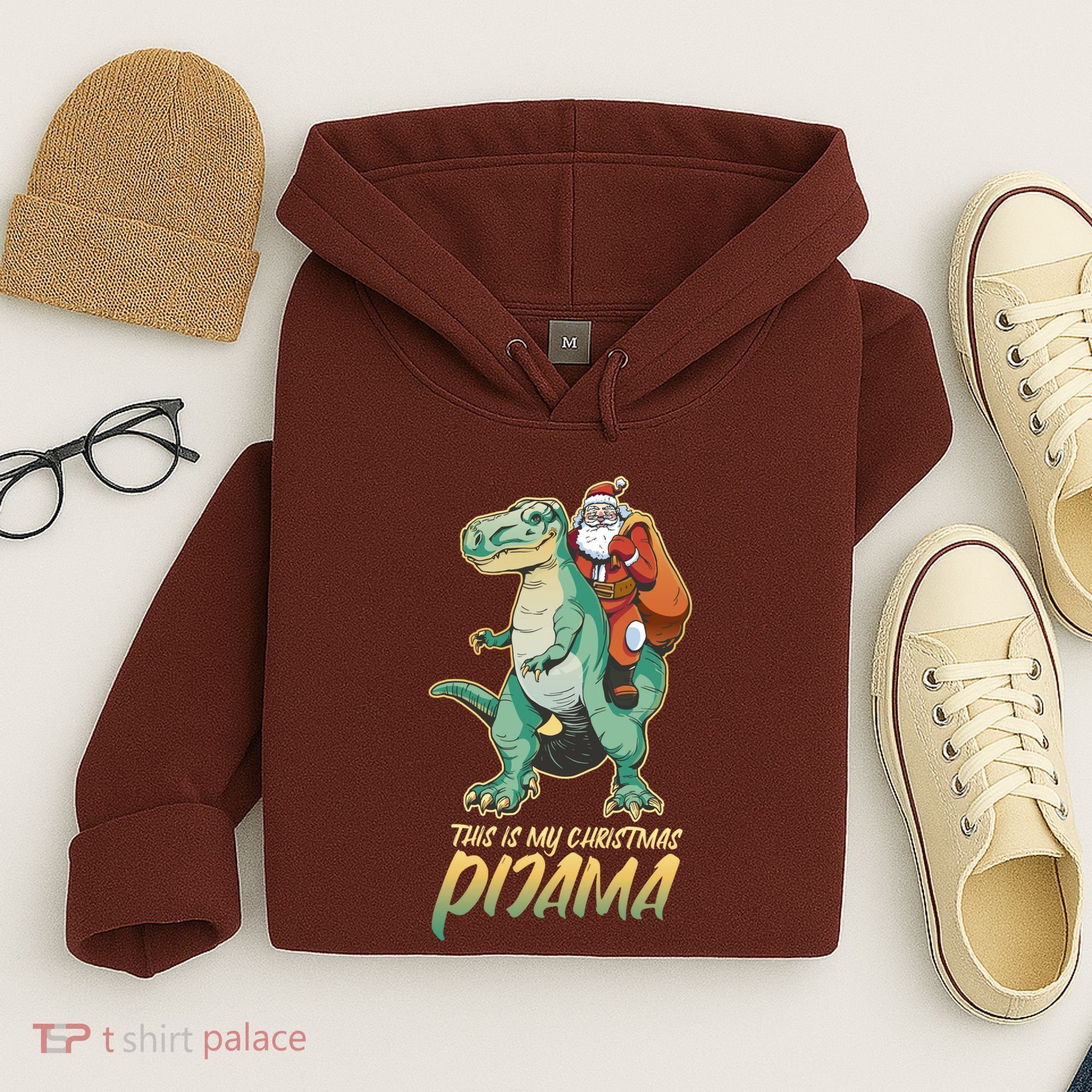 This Is My Christmas Pijama Santa Riding T Rex Hoodie