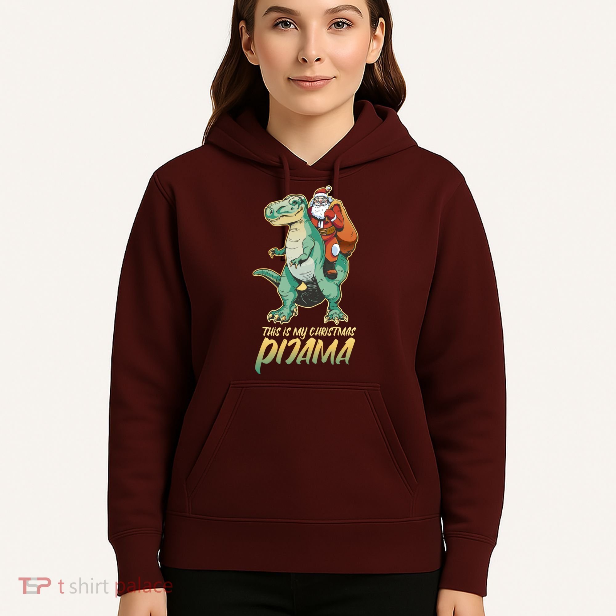This Is My Christmas Pijama Santa Riding T Rex Hoodie