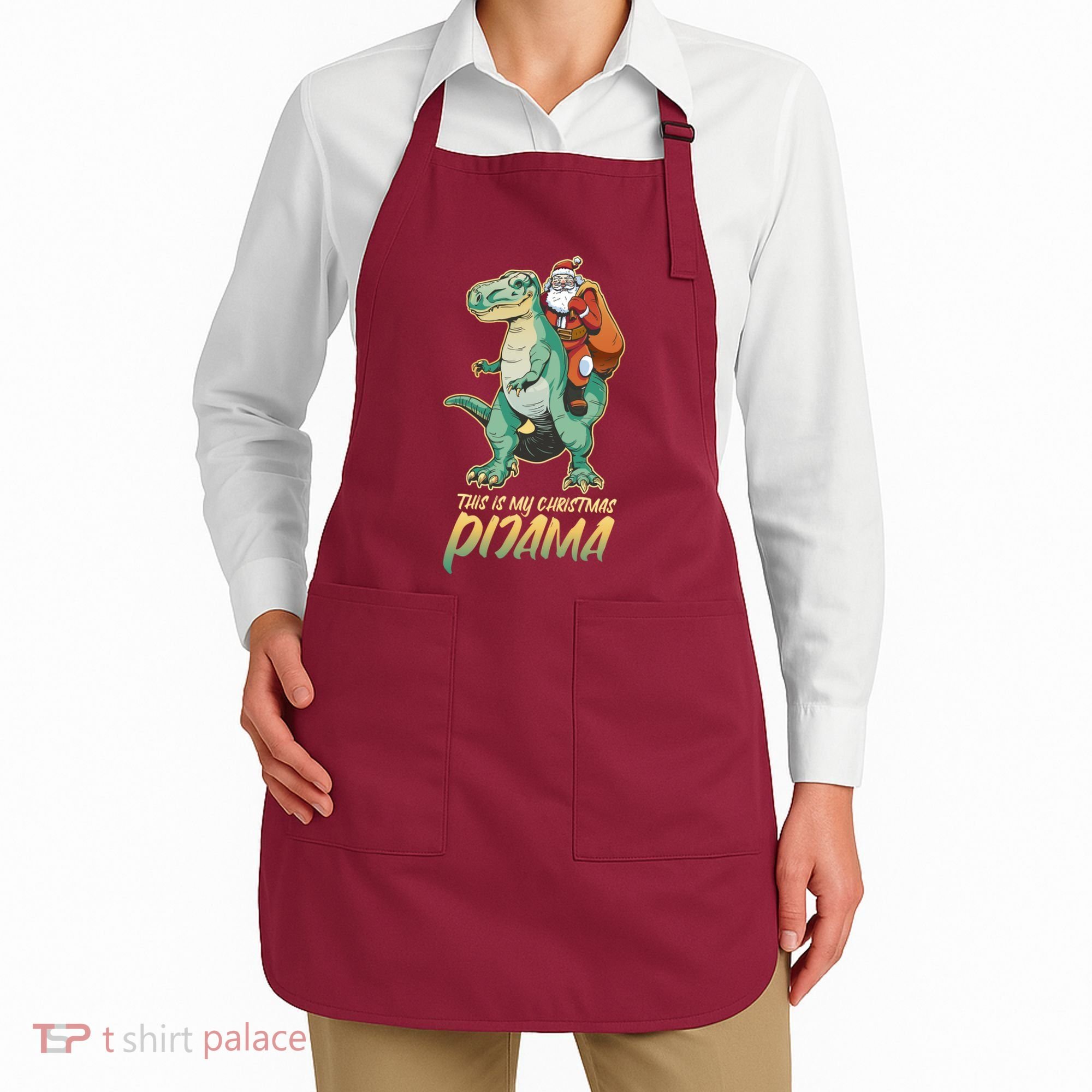 This Is My Christmas Pijama Santa Riding T Rex Apron