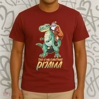 This Is My Christmas Pijama Santa Riding T Rex T-Shirt thumb 3