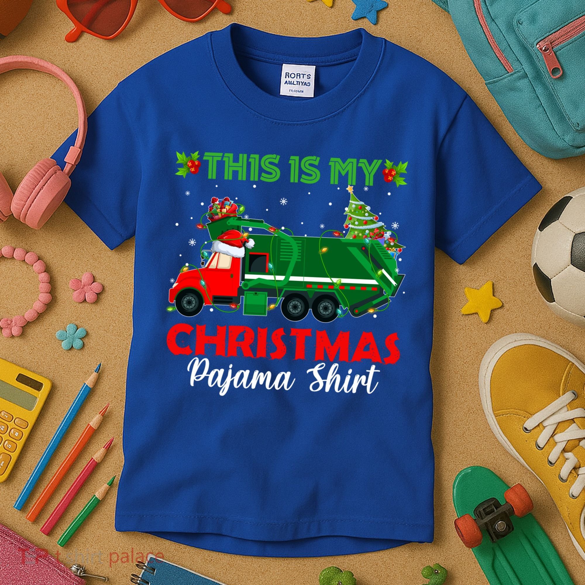 This Is My Christmas Pajama Gift Santa Garbage Truck Xmas Cute Gift Kids T-Shirt