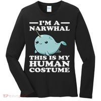 This Is My Human Costume I'm A Narwhal Halloween Women's Long Sleeve Shirt thumb 0