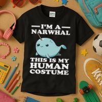 This Is My Human Costume I'm A Narwhal Halloween Kids T-Shirt thumb 3
