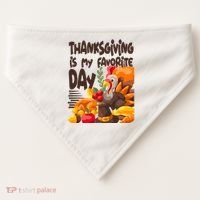 Thanksgiving Is My Favorite Day Turkey USA-Made Doggie Bandana thumb 0