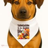 Thanksgiving Is My Favorite Day Turkey USA-Made Doggie Bandana thumb 1
