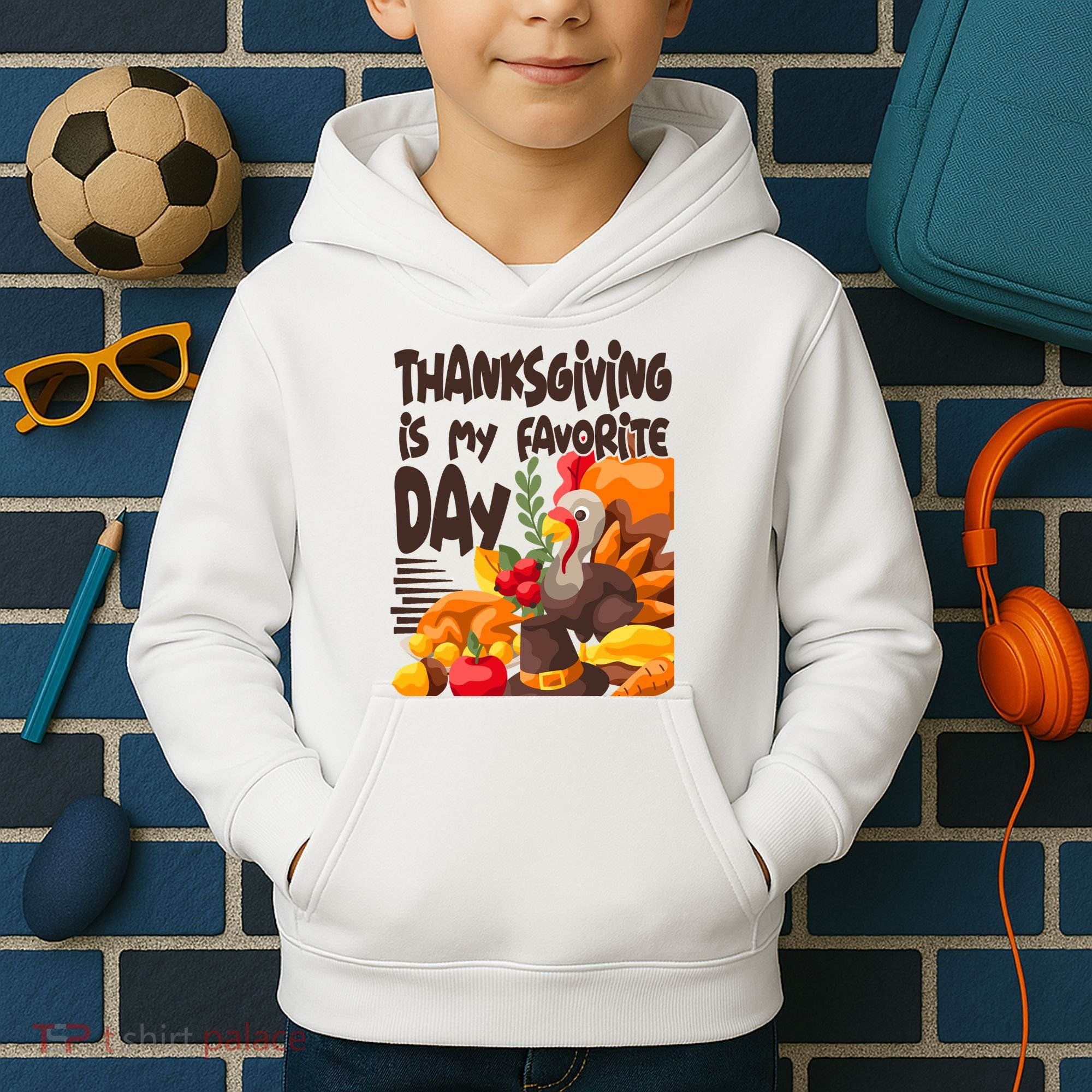 Thanksgiving Is My Favorite Day Turkey Kids Hoodie