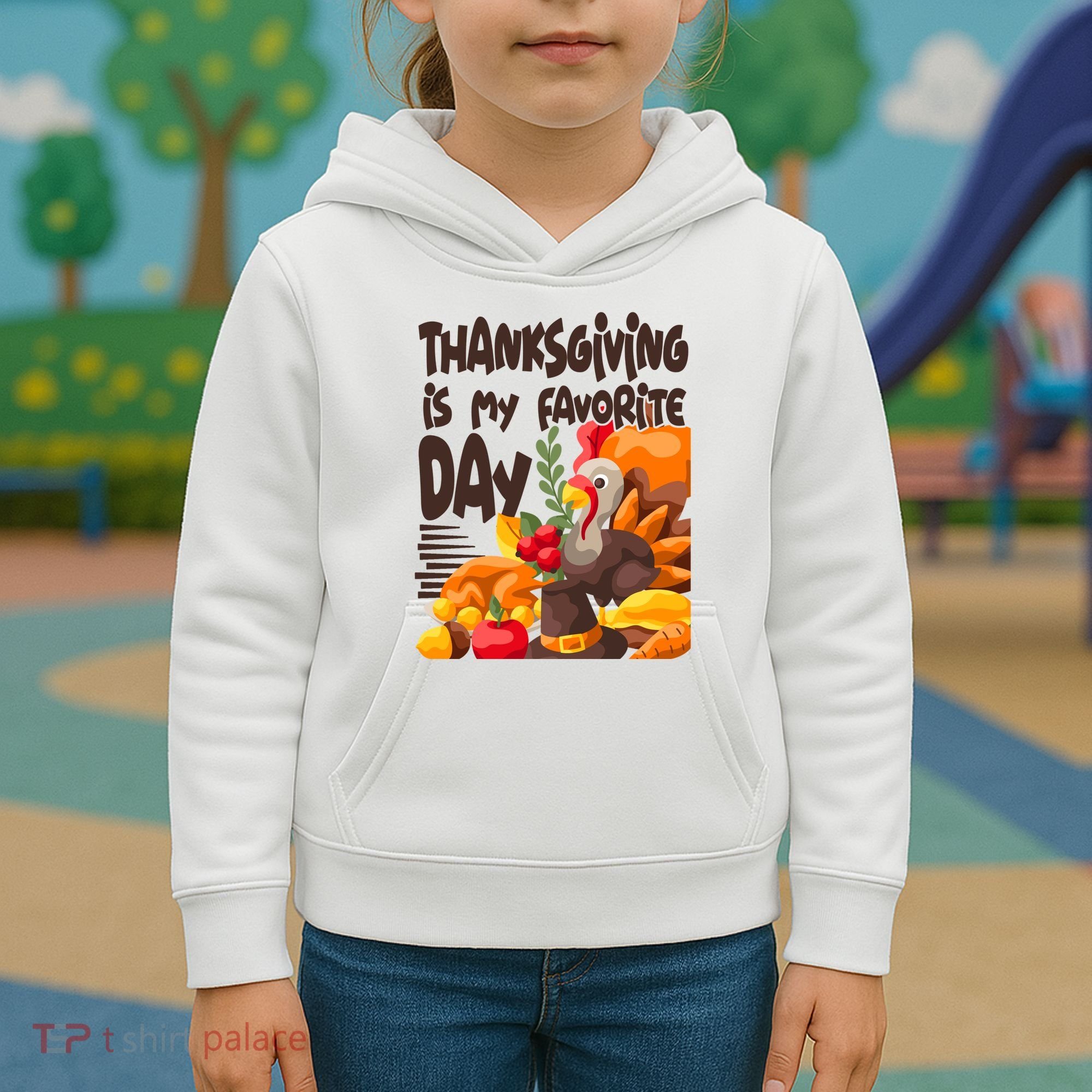 Thanksgiving Is My Favorite Day Turkey Kids Hoodie