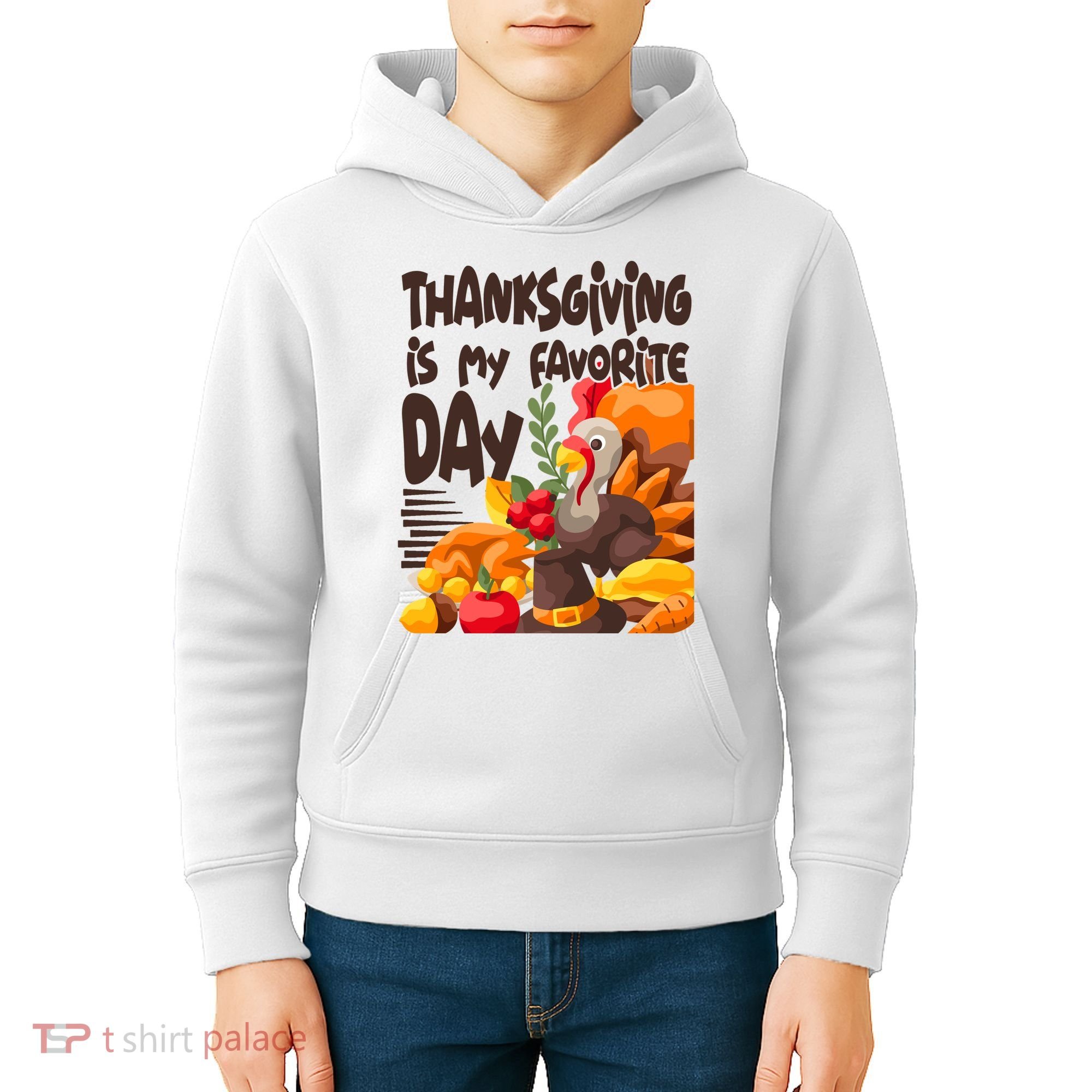 Thanksgiving Is My Favorite Day Turkey Kids Hoodie