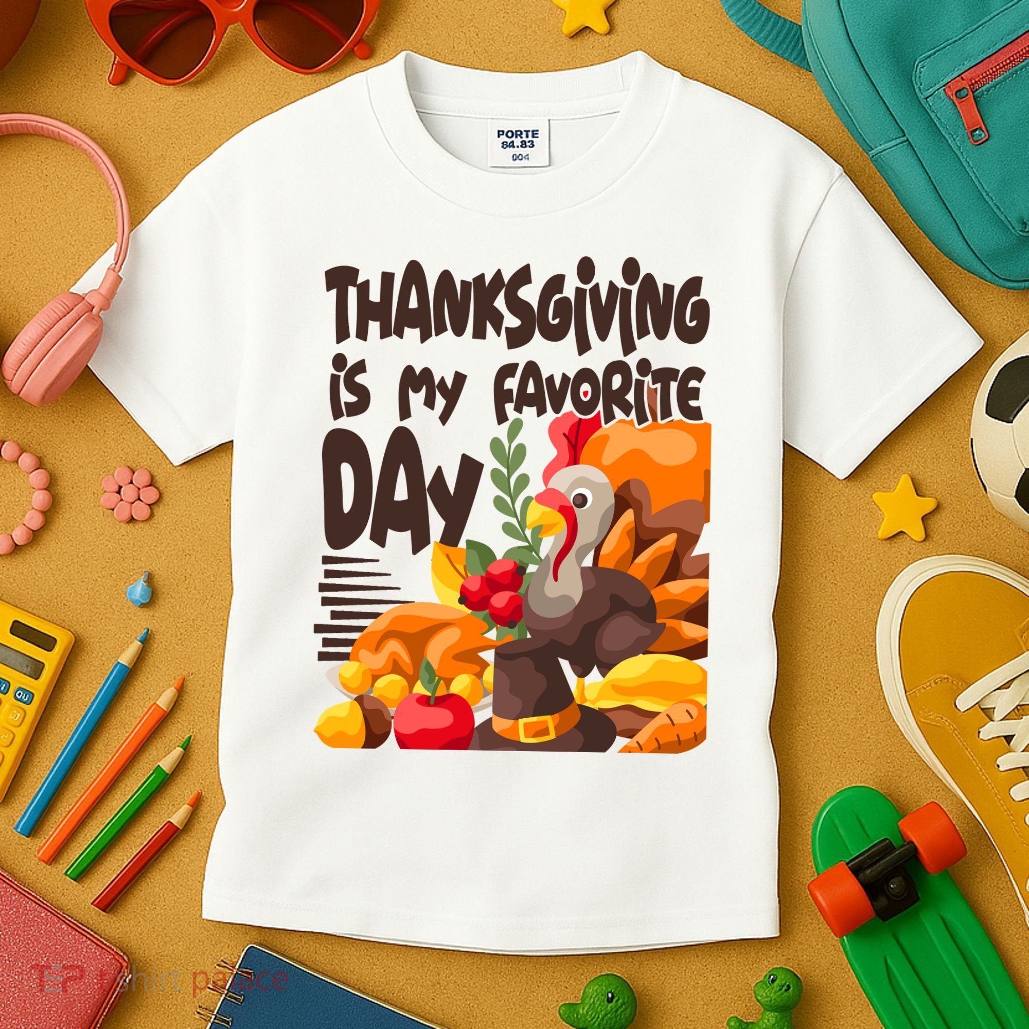 Thanksgiving Is My Favorite Day Turkey Kids T-Shirt