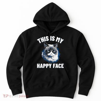 This Is My Happy Face Funny Cat With Grumpy Face Cat Lover Hoodie