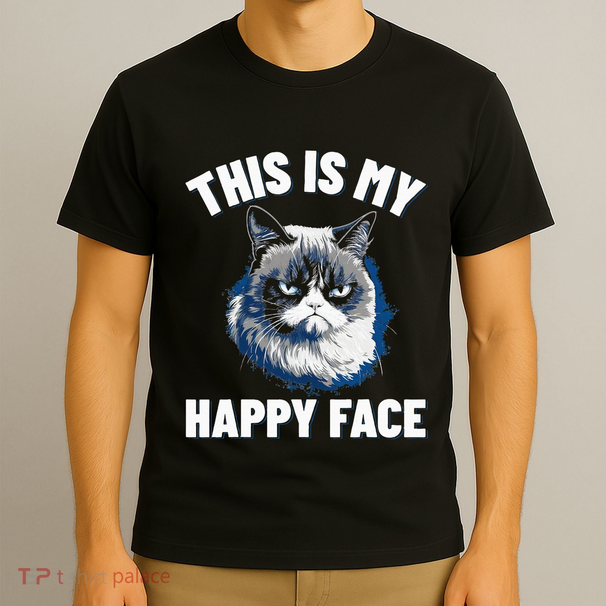 This Is My Happy Face Funny Cat With Grumpy Face Cat Lover T-Shirt