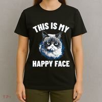 This Is My Happy Face Funny Cat With Grumpy Face Cat Lover T-Shirt thumb 4