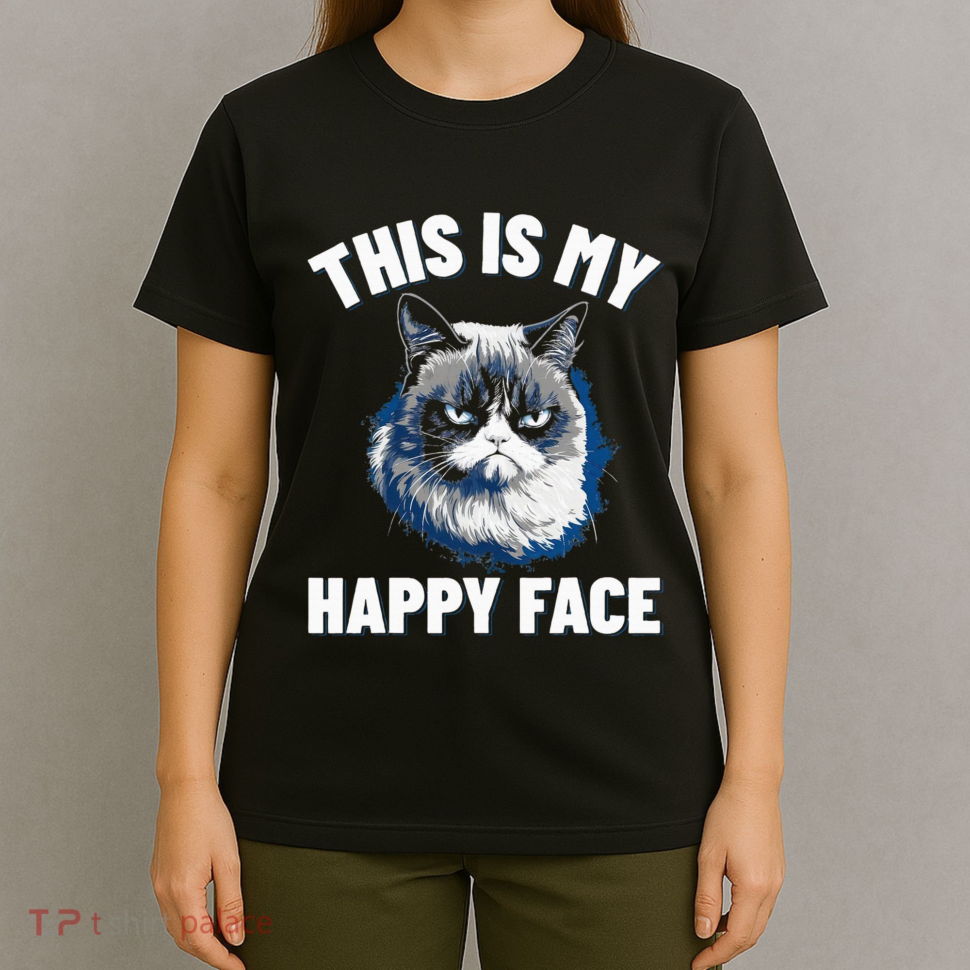 This Is My Happy Face Funny Cat With Grumpy Face Cat Lover T-Shirt