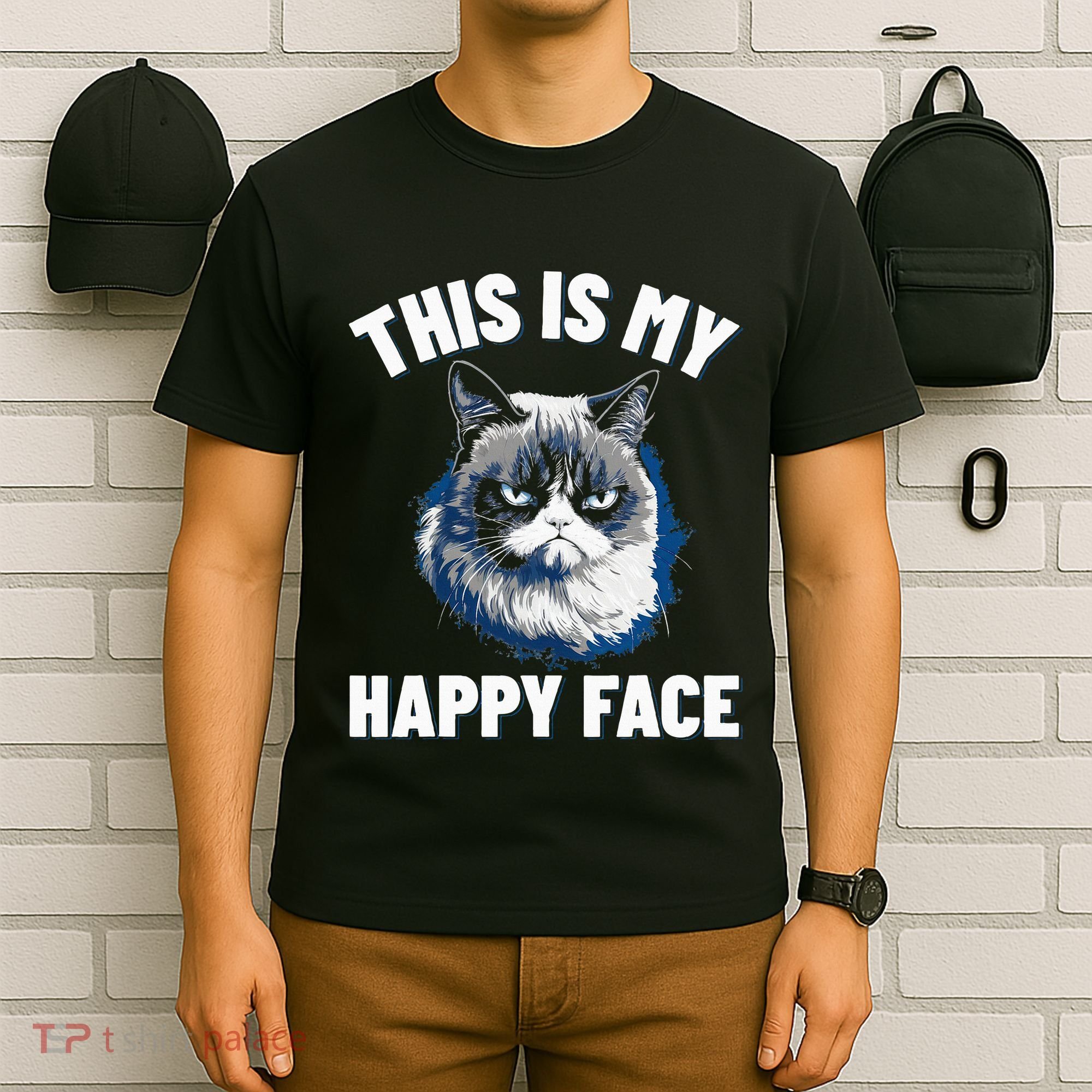 This Is My Happy Face Funny Cat With Grumpy Face Cat Lover T-Shirt