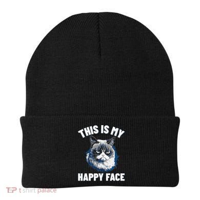 This Is My Happy Face Funny Cat With Grumpy Face Cat Lover Beanie