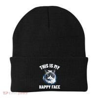 This Is My Happy Face Funny Cat With Grumpy Face Cat Lover Beanie thumb 0