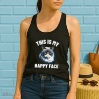 This Is My Happy Face Funny Cat With Grumpy Face Cat Lover Women's Tank Top thumb 2