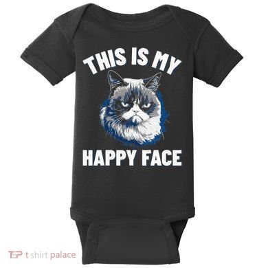 This Is My Happy Face Funny Cat With Grumpy Face Cat Lover Baby Bodysuit