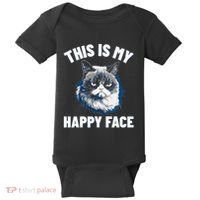 This Is My Happy Face Funny Cat With Grumpy Face Cat Lover Baby Bodysuit thumb 0
