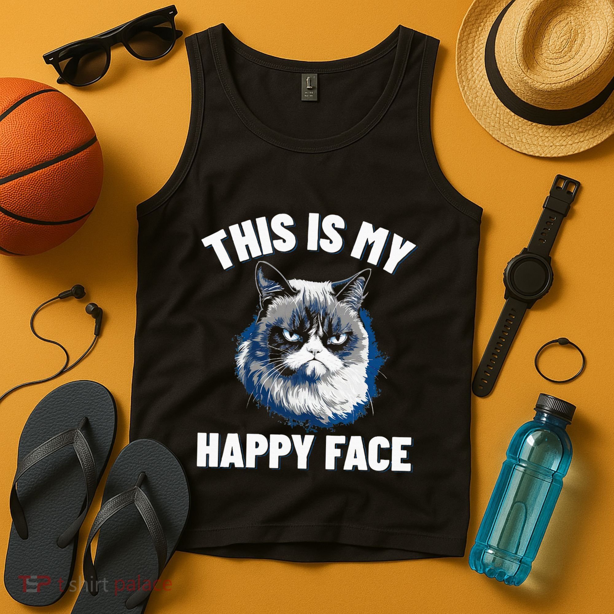 This Is My Happy Face Funny Cat With Grumpy Face Cat Lover Tank Top