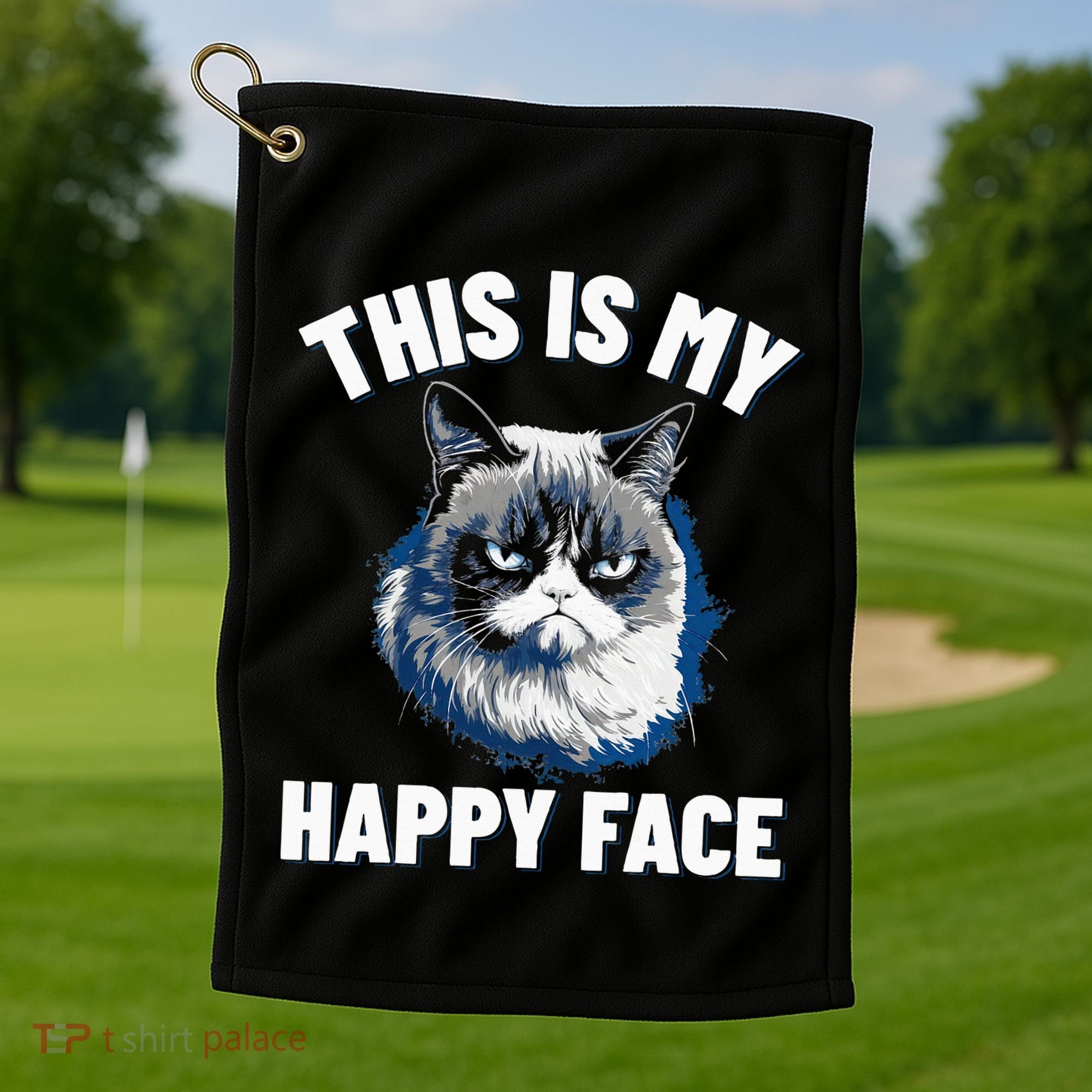 This Is My Happy Face Funny Cat With Grumpy Face Cat Lover Golf Towel