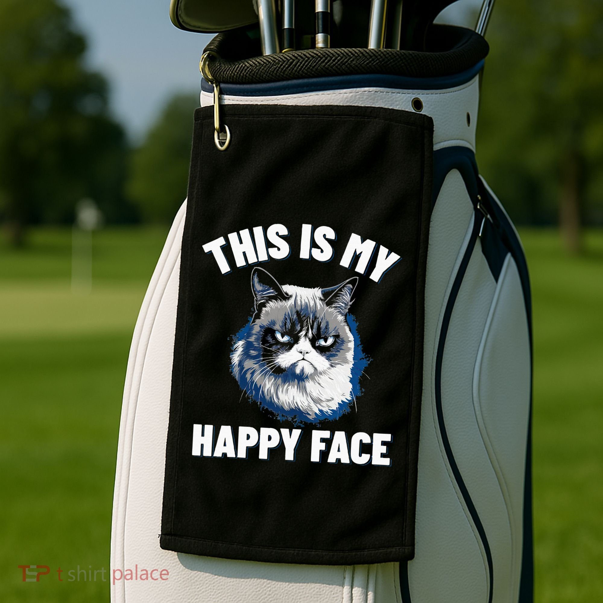 This Is My Happy Face Funny Cat With Grumpy Face Cat Lover Golf Towel