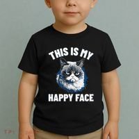 This Is My Happy Face Funny Cat With Grumpy Face Cat Lover Toddler T-Shirt thumb 2